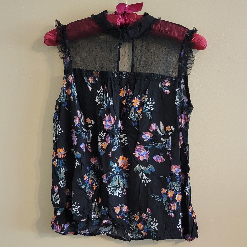 Arizona Jeans | Floral Boho Sleeveless Top Lace Mesh Flowy Small Tank Top